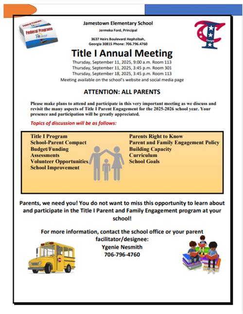 Title I Annual Meeting Dates and Times